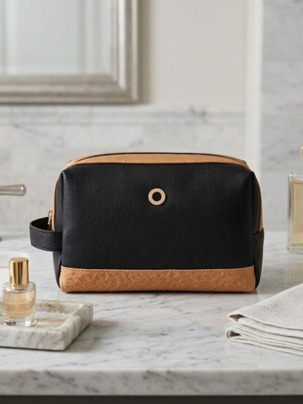 Bvlgari Travel Toiletry Cosmetic Black and Brown Top Zip Closure Bag Case